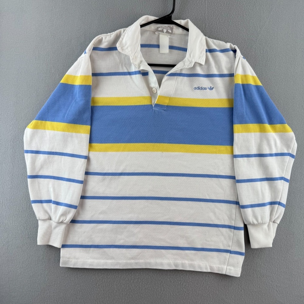 Vintage Adidas Rugby Shirt Mens Medium Cotton Long Sleeve Polo 90s Y2K - Picture 2 of 16